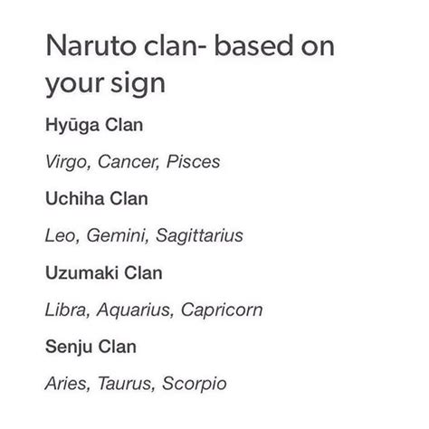 Naruto Clan Zodiac Sign Narutojulr