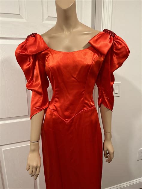 Vintage Puffy Sleeves 80s 90s Prom Party Dress Sati Gem