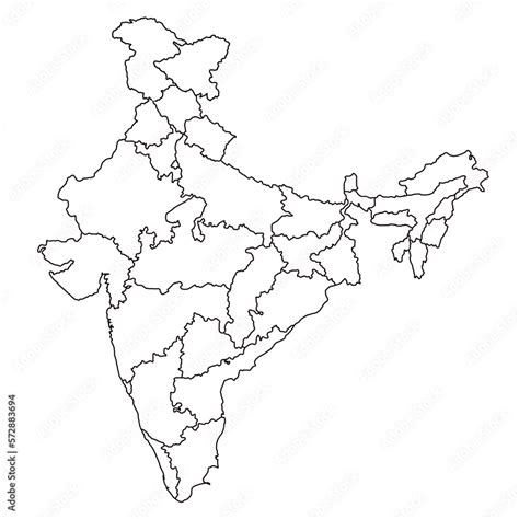 Political Map Of India With States And Union Territories Outline Stock