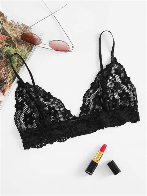 Shop Hollow Out Triangle Floral Lace Bralette Online Shein Offers