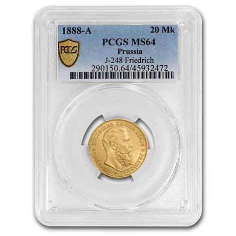 Buy 1888 A Germany Prussia Gold 20 Mark Ms 64 Pcgs Apmex