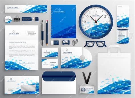 Premium Vector Creative Business Stationery Design In Blue Abstract Shape