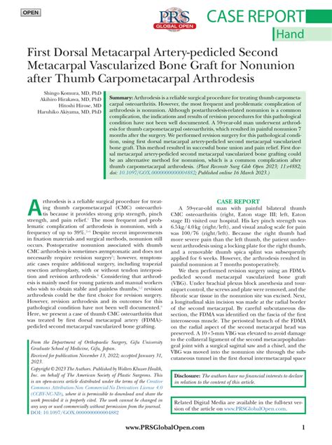 Pdf First Dorsal Metacarpal Artery Pedicled Second Metacarpal