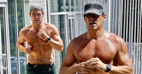 Colin Farrell goes shirtless in the sunshine for run after triumphing