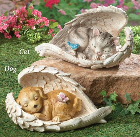 Sleeping Pet Guardian Angel Wings Statue Fresh Garden Decor