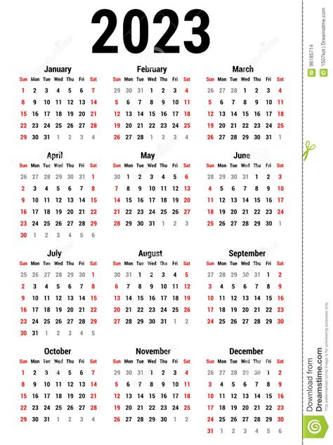 Calendar For 2023 Stock Vector Illustration Of Europe 96185714