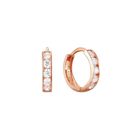 9ct Gold Cubic Zirconia Tiny Hoop Earring Rose Gold Etsy UK
