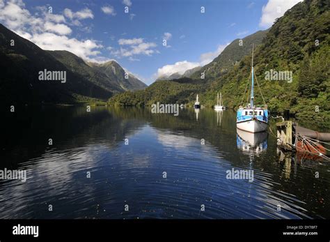 Boats At Doubtful Sound The Largest Fjord Of Fiordland National Park