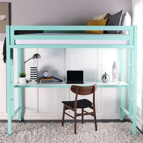 This style offers a permanent work station with plenty of room for a computer, chair, and books. Teal Desk Underneath Bunk Bed With Desk (With images ...
