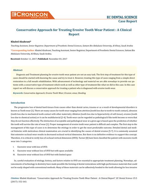 Pdf Conservative Approach For Treating Erosive Tooth Wear Patient A