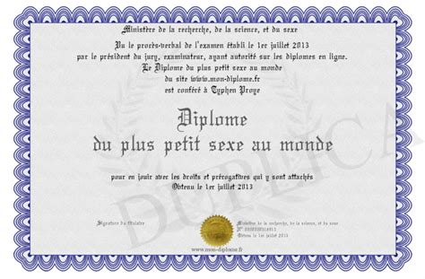 Diplome Du Plus Petit Sexe Au Monde