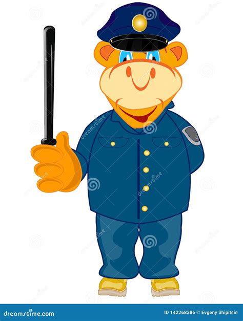 Cartoon Animal Police With Bat In Hand Stock Vector Illustration Of