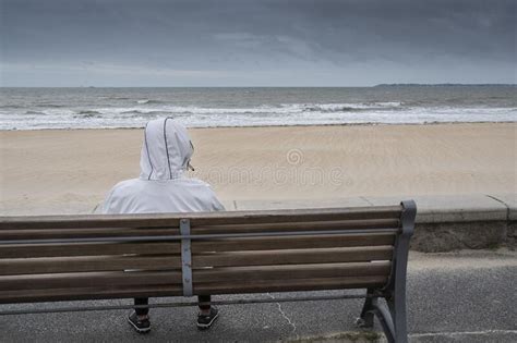 Woman With Her Back To The Sea And The Beach Stock Image Image Of