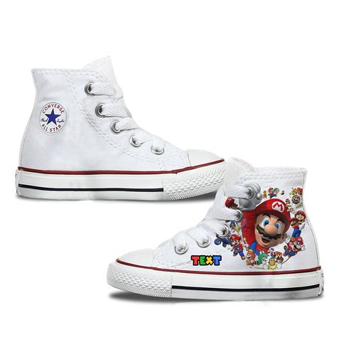 Super Mario Kids Custom Converse Shoes High Top White Bump Shoes