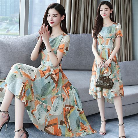 3xl Plus Size Summer Vintage Floral Chiffon Boho Sundress 2019 New Korean Elegant Women Midi