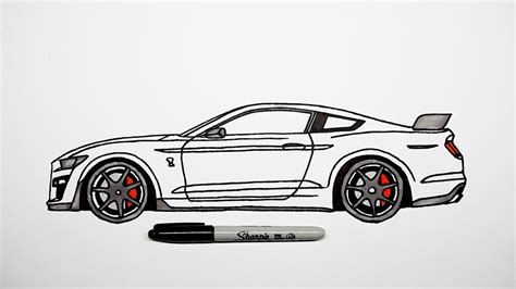 How To Draw A Car Ford Mustang Shelby Gt500 Step By Step 1 Youtube