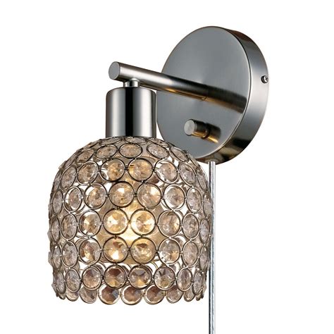 Globe Electric Vendome 1 Light Brushed Steel And Crystal Plug In Or