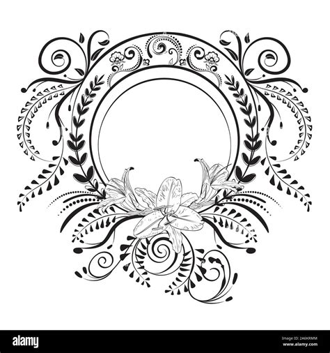 Ornamental Floral Frame With Lily Flowers In Art Nouveau Style Design