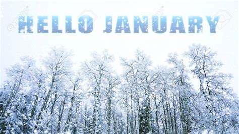 Download Words Hello January On Winter Background Stock Photo Picture