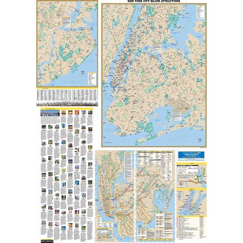 New York City Ny 5 Boroughs Major Attractions Wall Map