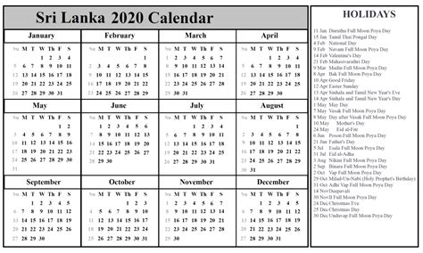 Free Printable 2020 Sri Lanka Calendar With Public Holidays
