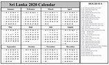 Free Printable 2020 Sri Lanka Calendar with Public Holidays