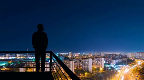 The Man Standing On Top Of Building On Night Stock Footage Sbv Storyblocks