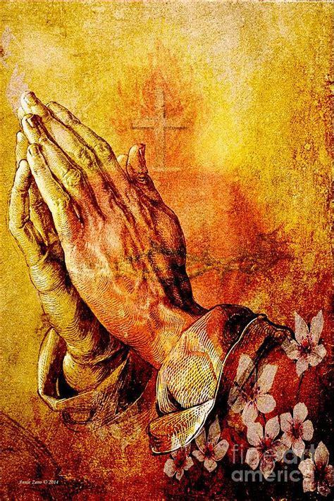 Praying Hands With Sacred Heart Painting By Az Creative Visions Fine
