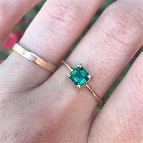 14k Gold Asscher Cut Emerald Ring Stacking Emerald Ring Art Etsy