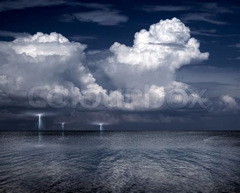 Lightning Storm Over Sea Stock Photo Colourbox