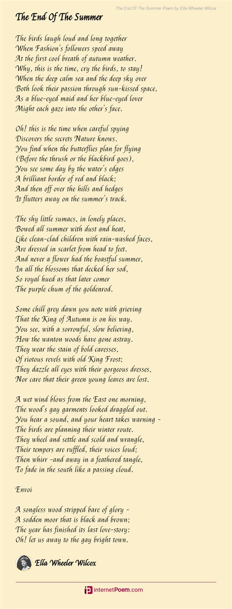 The End Of The Summer Poem By Ella Wheeler Wilcox