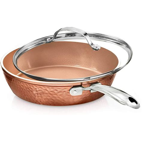 Gotham Steel Hammered 10 Non Stick Frying Pan With Lid Copper