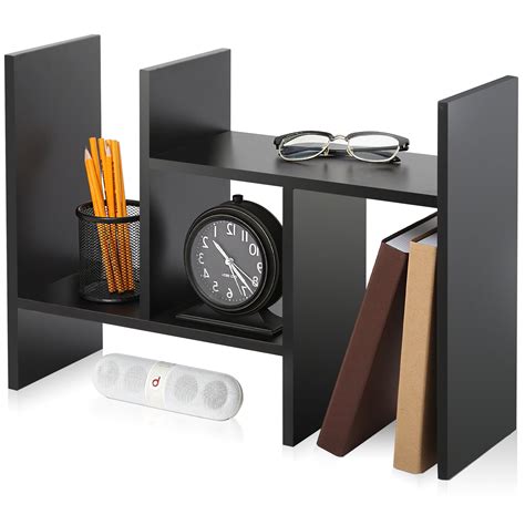 Fitueyes Desktop Organizer Office Storage Rack Adjustable Wood Display Stand Shelf Rack Counter
