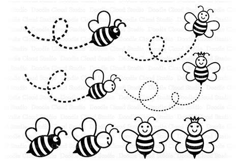 Cute Bee Clipart Black And White