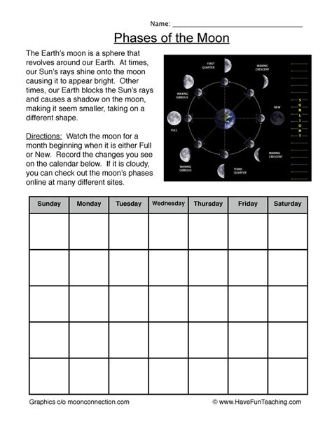 Moon Phase Worksheet Chart