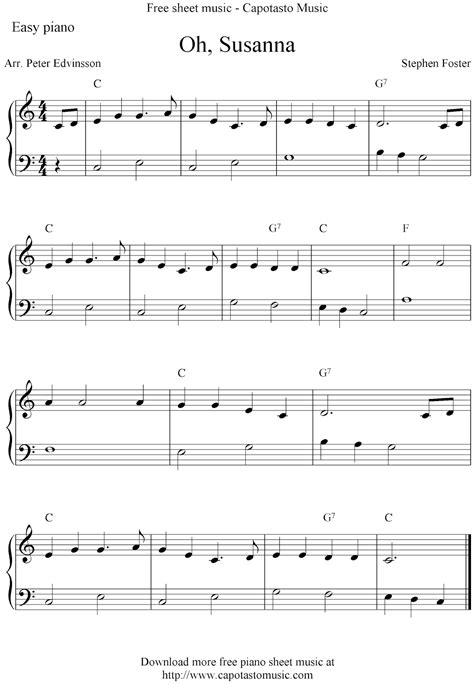 Free Printable Sheet Music Free Easy Piano Sheet Music Score Oh Susanna