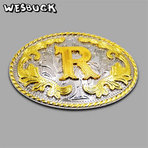 Wesbuck Brand New Style Western Men Golden Initial Letter R Belt Buckle