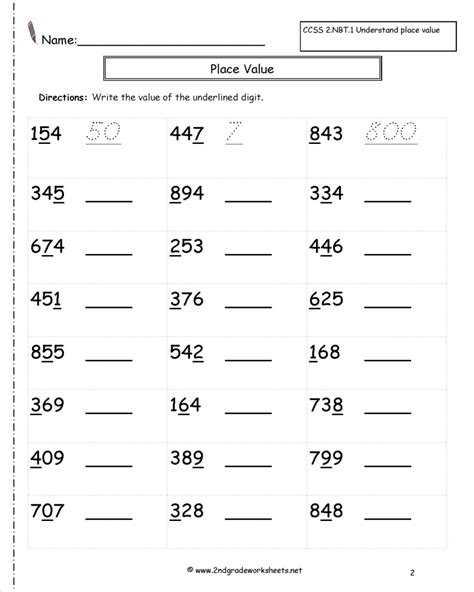 Second Grade Place Value Worksheets Math Worksheets Printable