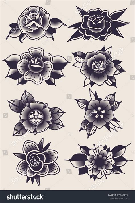 Vector Black Flowers Traditional Tattoo Designs Traditional Black