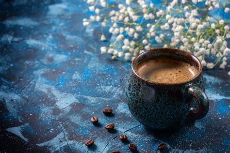 Blue Coffee Cup On Dark Blue Background Stock Image Image Of Background Menu 90161773