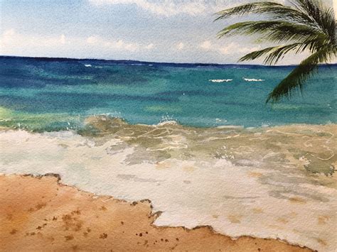 Tropical Beach Contemporary Original Watercolor Original Watercolors