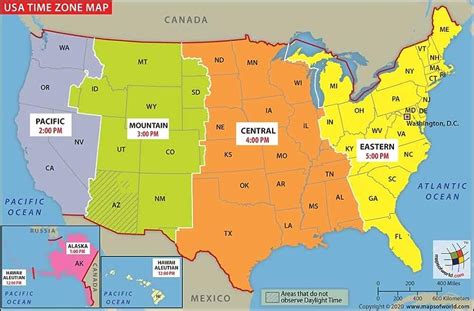 North America Full Color Time Zone Area Code Map Satin Finish 24 By