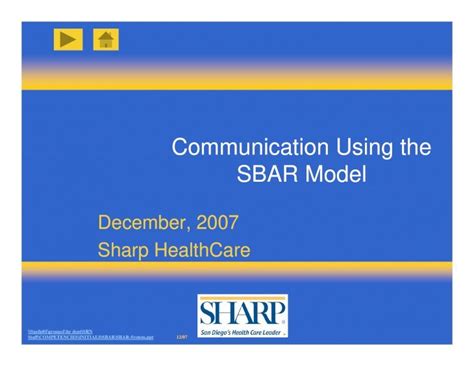 Pdf Communication Using The Sbar Model Sharp Healthcare€ · Sbar