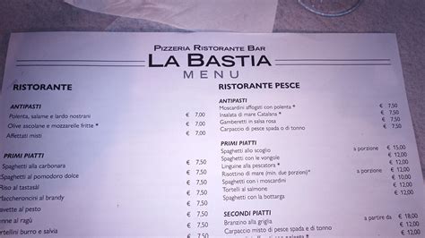 Menu Da La Bastia Ristorante Nogarole Rocca