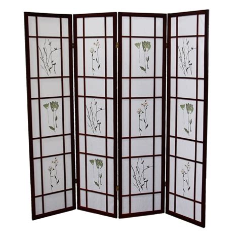 Ore International 4 Panel Cherry Paper Folding Shoji Style Room Divider