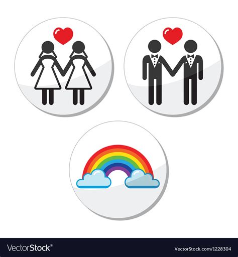 Gay Lesbian Marriage Rainbow Icons Set Royalty Free Vector