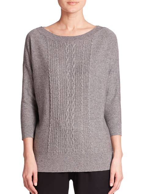 Lyst Three Dots Cashmere Silk Cable Knit Sweater In Gray