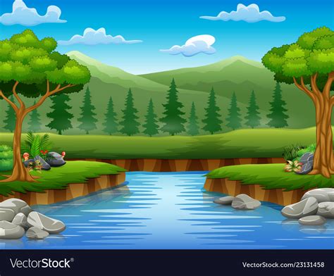 River Cartoons In The Middle Beautiful Natural Sce