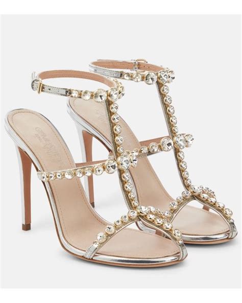 Giambattista Valli Embellished Patent Leather Sandals In Natural Lyst