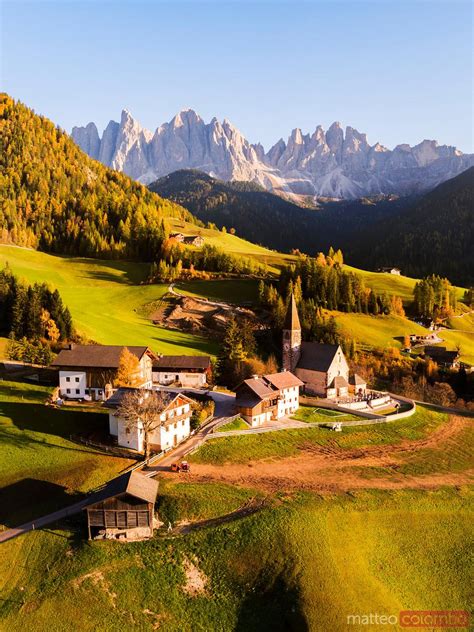 Aerial View Of Small Town In Autumn Dolomites Italy Royalty Free
